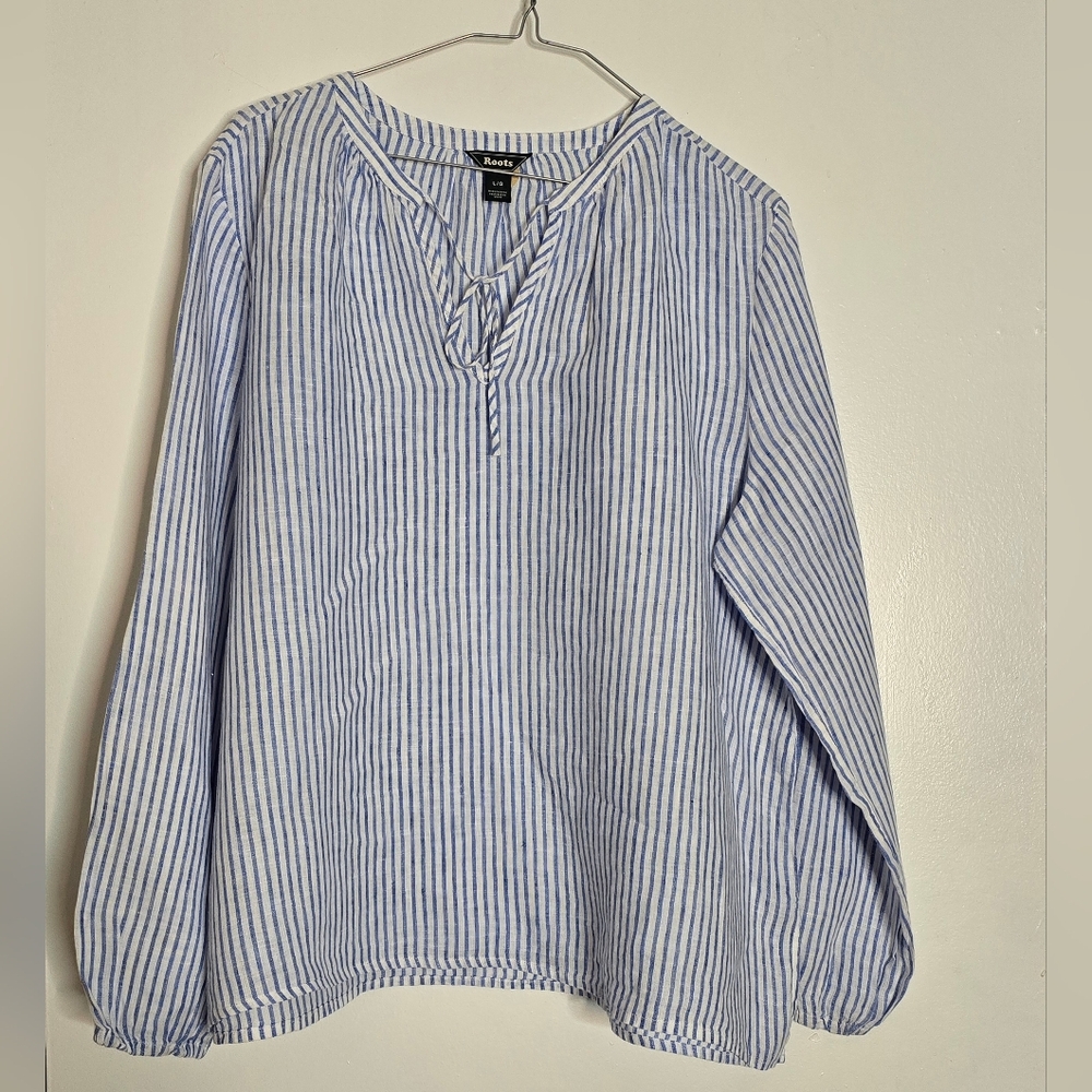 Roots Blue and White Striped Cotton/linen Blouse